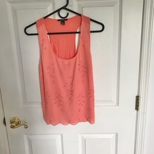 Forever 21 Pink Beaded Top with Scalloped Edges
